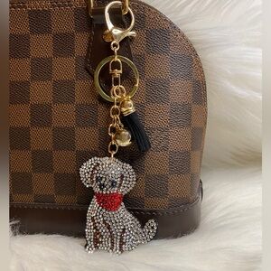 Dog Keychain Bag Charm Crystal Bling Black Silver Tassel New Handmade Gift